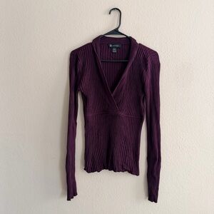 INC International Concepts Silk Blend Ribbed Long Sleeve Blouse